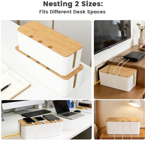 2Pack Cable Management Box,Wooden Style Cord Organizer Cord Hide Box