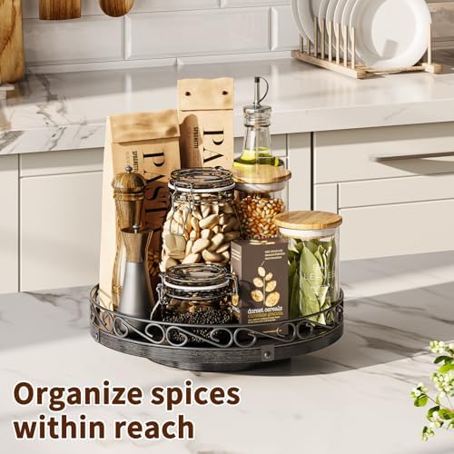 13" Lazy Susan Turntable Organizer for Table Top, Wood Lazy Susan Cabinet