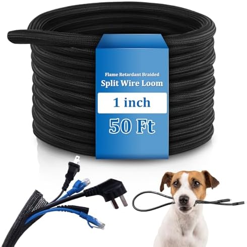 Pangda 50ft Split Wire Loom Tubing Flame Retardant Braided Cable Sleeve