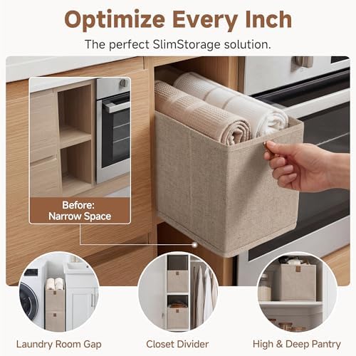 StorageWorks Narrow Storage Bins for Closet Shelves, Brown&Beige, 4-Pack