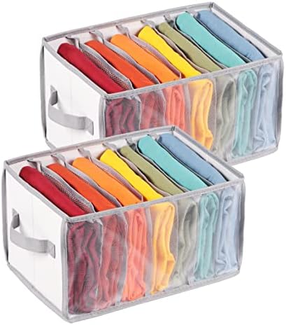 Univivi Tshirt Clothes Drawer Organizer with Handles, 7 Grids, 2 Pack