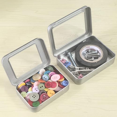 24 Pack Metal Storage Organizer Tins, Silver, Mixed Sizes