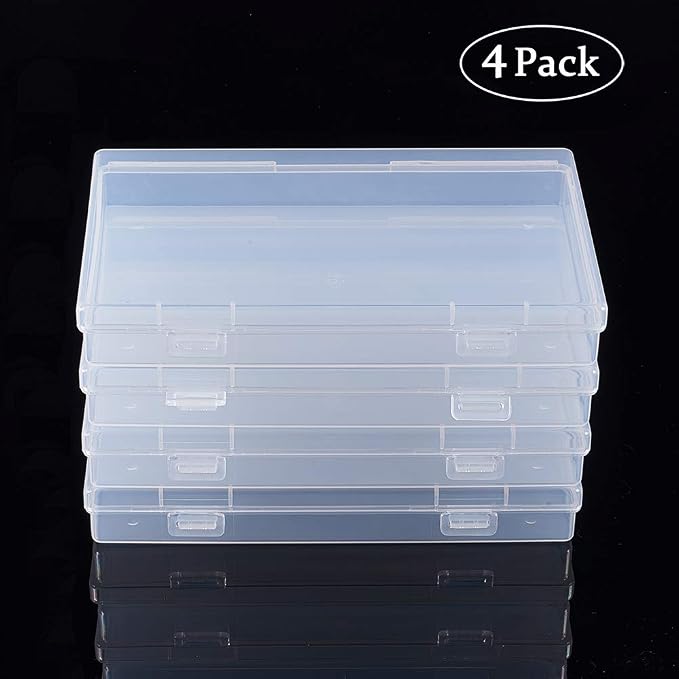 BENECREAT 4 Pack 6.7x4.13x1 Inches Large Clear Plastic Box Container Clear Storage Organizer with Hinged Lid for Small Craft Accessories Office Supplies Clips