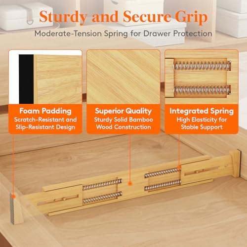 Lifewit 2.4" Kitchen Drawer Dividers, Adjustable Bamboo Drawer Organizers