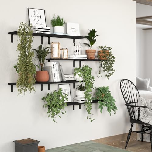 DOLLFIO Floating Wall Shelves, Decor & Storage, Black, 16.5'', 8Pcs