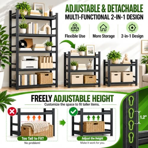 Metal Bookshelf Adjustable Bolt-Free Bookcase Heavy Duty Book Shelf 2000LBS