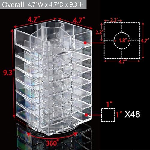 Ikee Design Acrylic Rotating Lipstick Gloss Make Up Organizer with 53 Slots