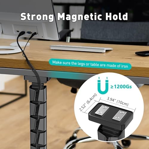 Magnetic Cable Management Spine, Instant Snap-On Wire Vertebrae for Metal Frame Gaming Desks, Dragon Bone Style Floor-to