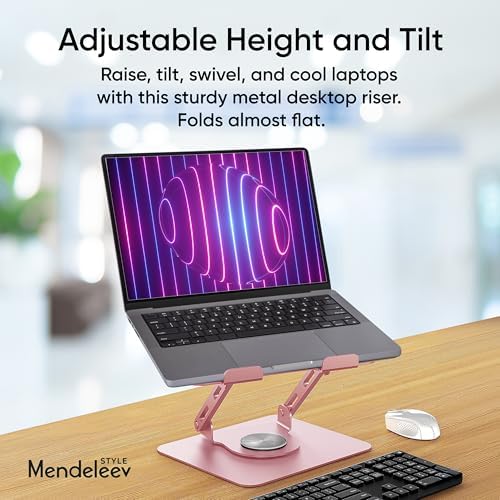 Pink 360° Rotating Foldable Adjustable Laptop Stand, Fits Up to 16 Inches