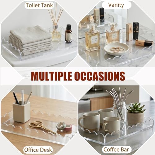 Clear Scalloped Acrylic Tray 5mm Thicken for Vanity Makeup, Perfume, Soap Dispenser, Napkin,12x6''Decorative Serving Tra