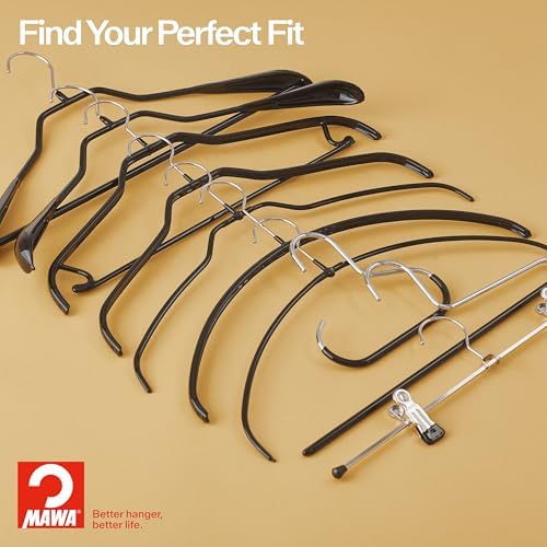 Mawa by Reston Lloyd Trouser Series Non-Slip Space-Saving Clothes Hanger with Single Rod for Pants, Style KH/1, Set of 10, Silver
