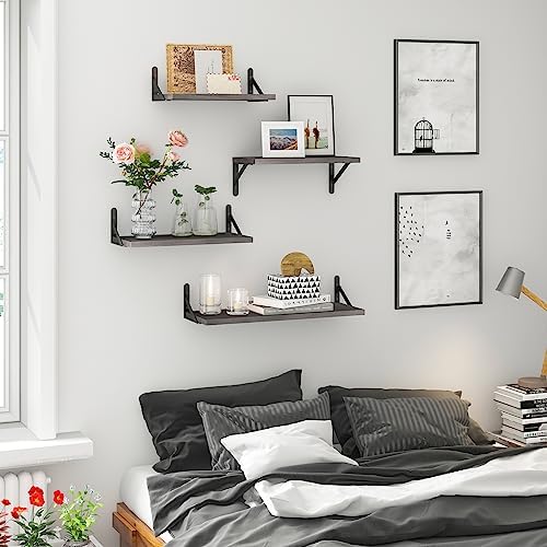 YGEOMER 4 Different Sizes Floating Shelves for Wall Decor, Weathered Gray