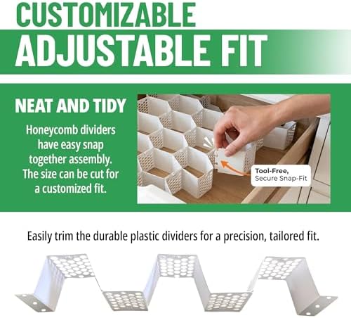 Evelots 2-Pack Honeycomb Drawer Organizers, 56 Cells, Expandable, White