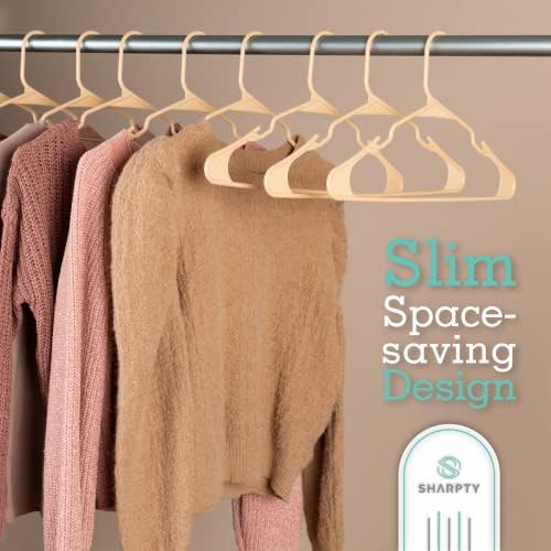 Sharpty Plastic Hangers Clothes Hangers for Clothing, Closet, Coats & Shirts - Notched, Durabl & Space Saving - for Everyday Standard Use, Room Essentials & Basics - 100 Pack - Beige