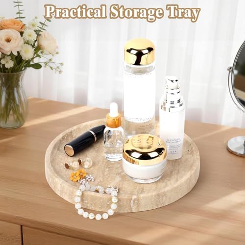 Natural Travertine Vanity Tray - Decorative Stone Marble Tray for Bathroom Countertop, Elegant Organizer for Home Decor,