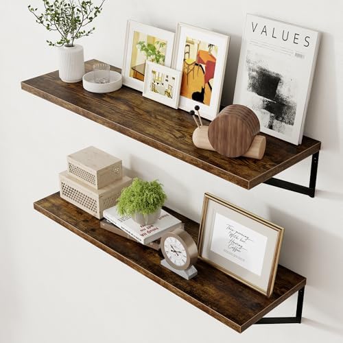 Axeman 12 Inch Deep Floating Shelves for Wall - 36 Inch Wide x 12 Inch Deep Wall Shelves Set of 2 - Rustic Wood Floating