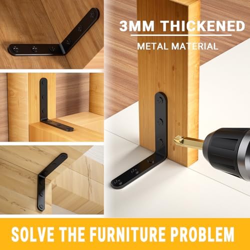 25Pcs Black Angle Brackets 3”x 3” Heavy Duty Corner Bracket 3MM for Wood