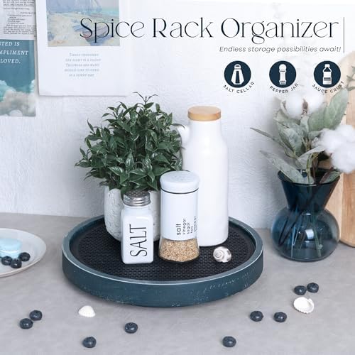 EOSAHR Non-Skid Lazy Susan Organizer, Rotating Tray for Table Top, Blue