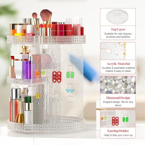 Awenia Makeup Organizer 360-Degree Rotating, Adjustable Makeup Storage, 7 Layers Large Capacity Cosmetic Storage Unit, F