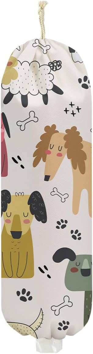 Dog Plastic Bag Holder 22.5x9 Inch, Wall Mount Plastic Bag Holders for Grocery Bags, Bone Reusable Grocery Bags Storage Dispenser for Home Kitchen Pantry Decor, Dog Lovers Gifts for Women Mom Friend