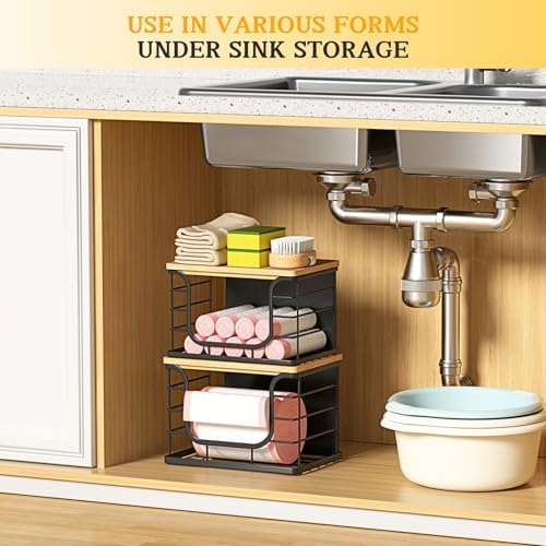 Ofiray-home Magnetic Shelf for Fridge Trash Bag Storage, 1 Pack Stackable Garbage Bag Holder with Bamboo Lid, Magnetic S