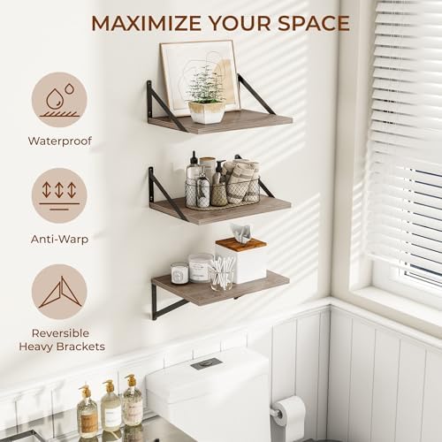 Heimlove 16W x 12D Deep Floating Shelves Set of 3 Grey
