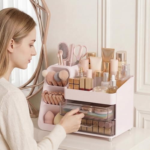 Large Capacity Makeup Organizer Countertop with Makeup Brush Holder for Vanity, Thickened Material, Bathroom Countertop 