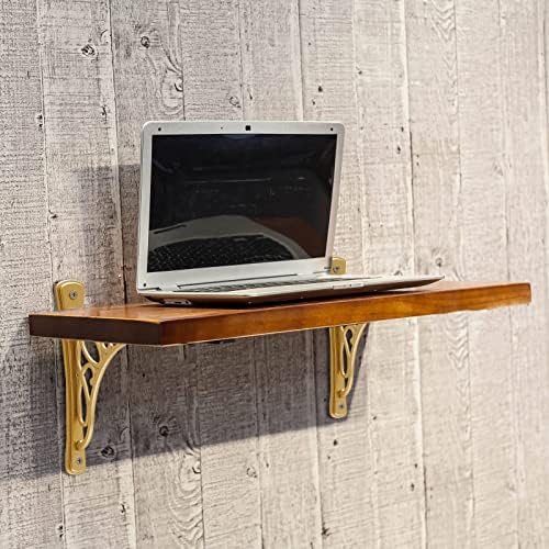 Wall Shelf Bracket, Heavy Duty and Hardware Included, 2 Pack, Brushed Gold Finish 9.5" X 7.5" Inch