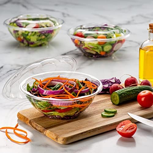 GUSTO [24 oz. - 50 Count Clear Plastic Salad Bowls with Lids, Disposable Salad Containers for Lunch - Perfect for Takeout, Salads, and Meal Prep (Formerly Comfy Package)