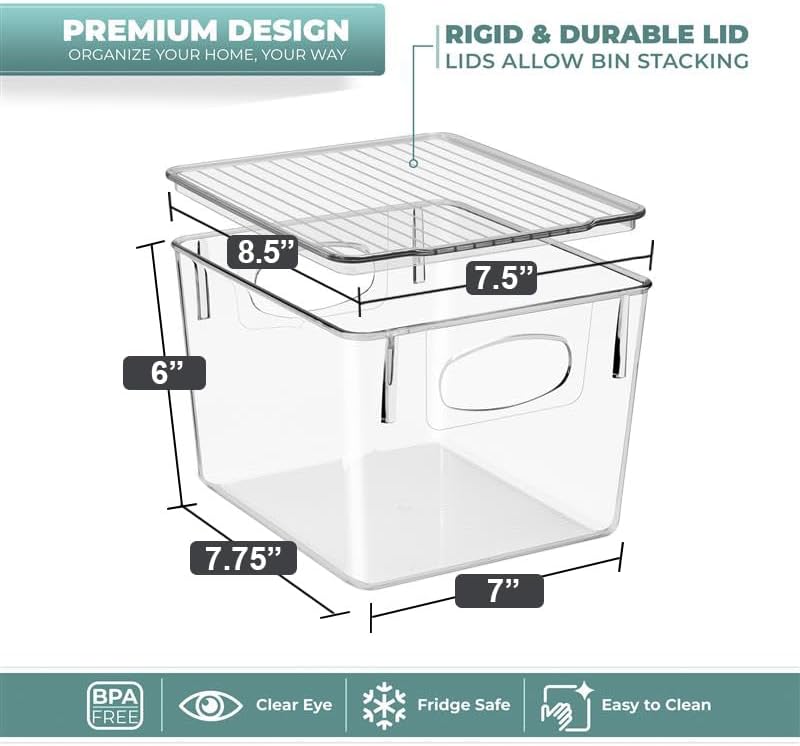 Sorbus Medium Plastic Storage Bins with Lids - Kitchen, Pantry, Refrigerator Organizer Bins - Clear, 2 Pack