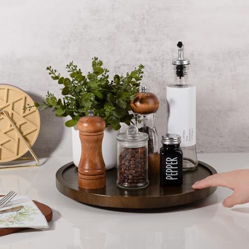 Wood Lazy Susan Turntable Kitchen Decor Round Table Tray, 12" Walnut