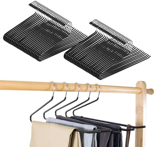 Pants Hangers,50-Pack Clothes Hangers, Non-Slip Open-Ended Pant Hanger,White Metal Hangers Design for Jeans,Slacks,Scarf (Black)