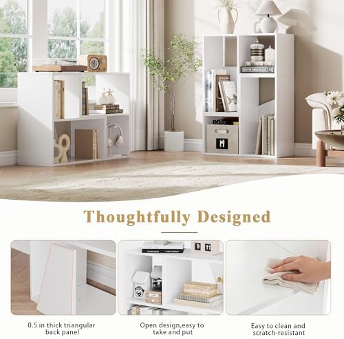 MapleGrace 6 Cube Storage Organizer, Wooden Storage Shelves Bookcase with Back Panels, Stackable Display Bookshelf for L