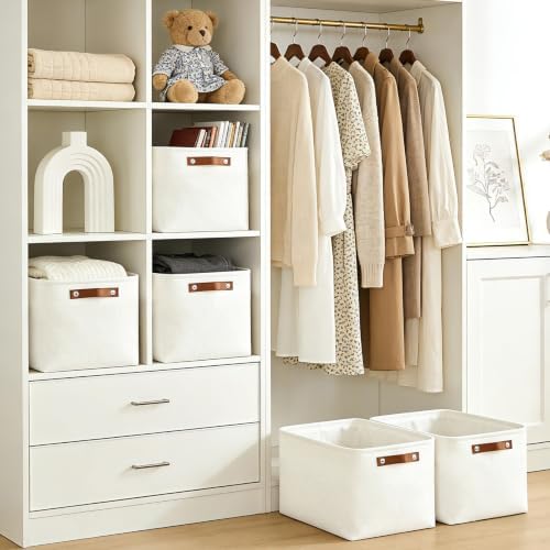 Bagnizer Storage Bins Large Fabric Storage Baskets for Shelves 3 Pack, Decorative Linen Closet Baskets with Handles for 