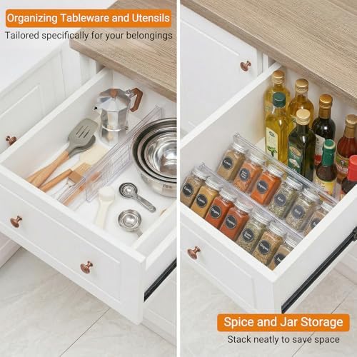 5 Pack 5.9 Inch Tall Clear Drawer Dividers, Adjustable Drawer Dividers for Clothes, 12.2"–20" Expandable Plastic Drawer 
