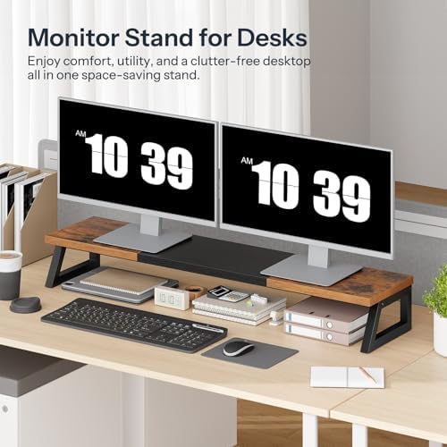 HOOBRO Dual Monitor Stand Riser, 39 Inch Large Computer Monitor Stand for 2 Monitors, Computer Monitor Riser, Desk Shelf