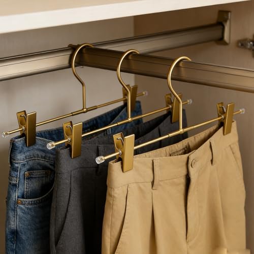 20 Pack Gold Aluminum Bottom Clips Heavy Duty Pants Jean Trouser Hangers Clothes Hangers -Legging Organizer Adjustable Clips Pants Skirt Blouse Hanger ﻿