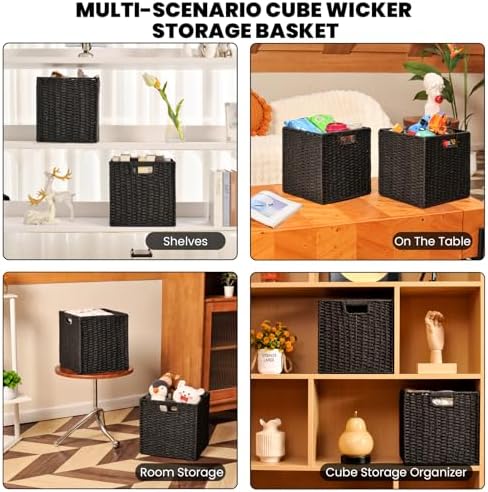 ICERZCZ Black Storage Bins, Wicker Storage Baskets for organizing, Paper Rope Woven Basket for Storage, 11 Inch Storage 