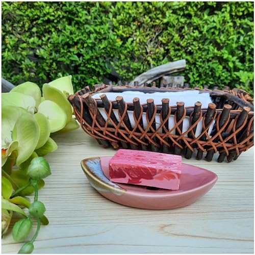 Ceramic Soap Dish with Self Draining Tray for Bar Soap, Bathroom, Kitchen (Pastel Pink)
