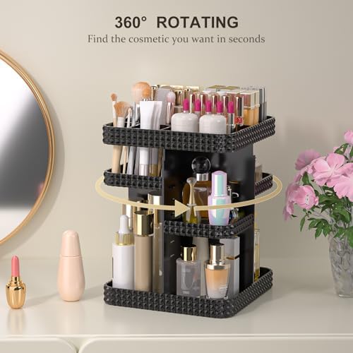 Rotating Makeup Organizer with Makeup Brush Holder,Large Capacity Perfume Organizer for Vanity Countertop,Acrylic Skinca