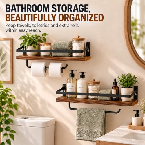 PHUNAYA Kitchen Floating Shelves, Radiata Pine, Brown, Set of 2