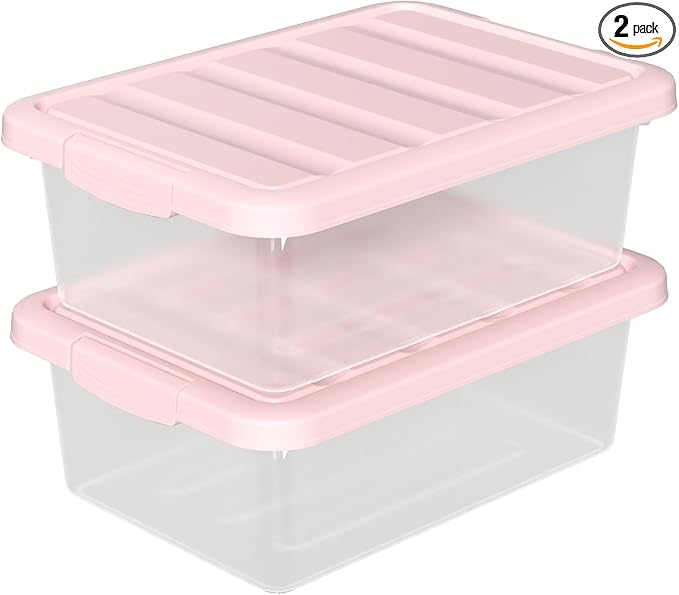 14 Quart Latching Storage Bin with Lid, Plastic Clear Storage Box, 2 Pack