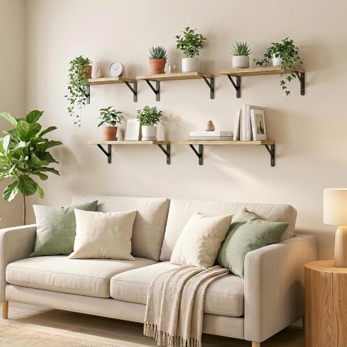 Fixwal Wall Floating Shelves for Decor (Light Brown, Set of 5, 16.5 Inch)