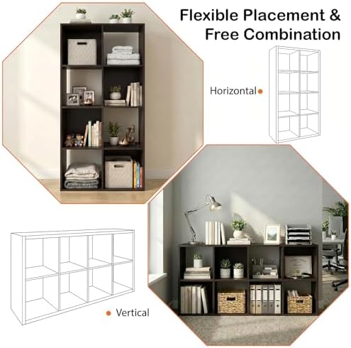 WannabeMyself【Easy Assembly】 8 Cube Storage Organizer with Anti-Tipping Kits,Reversible Open Back Book Shelf, Bookcase f