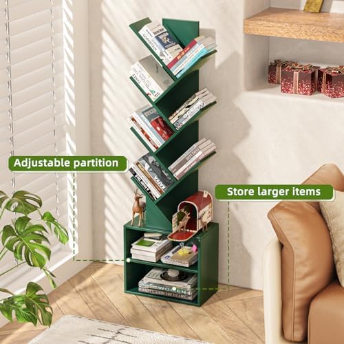 SHEEPAM 10-Tier Tree Bookshelf Floor Standing Narrow Space Storage Bookcase