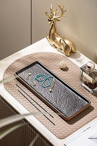 Vanity Tray with Brown Trim, Candle Tray, Bathroom Countertop Perfume Holder Organizer, Decorative for Dresser, Table, C
