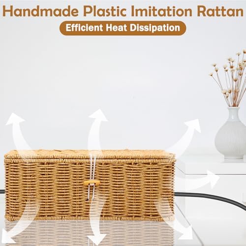 2PCS Cable Management Box, Handmade Rattan Cable Organizer Cord Basket