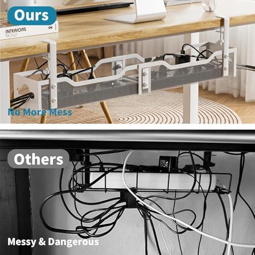 Under Desk Cable Management Tray 32'', Cable Management Under Desk No Drill, Cable Organizer with Clamp for Wire Managem