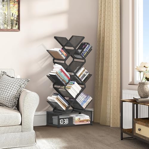 Gintan 9-Tier Space Saving Book Shelf with Storage,Bedroom Shelves Folding Bookshelves,No Installation Required Shelf Tr