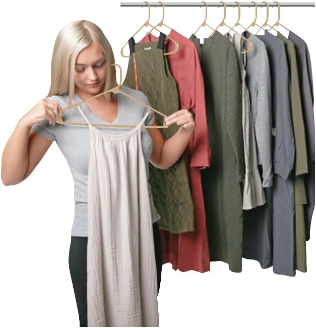 Sharpty Plastic Hangers Clothes Hangers for Clothing, Closet, Coats & Shirts - Durable & Space Saving - for Everyday Standard Use, Room Essentials & Basics - 60 Pack - Beige